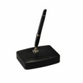 Black Classic Leather Single Pen Stand w/ Gold Trim